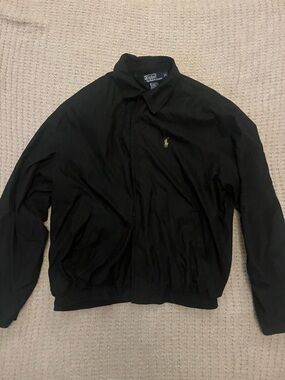 Ralph Lauren Black Bomber Jacket with Gold Polo Logo